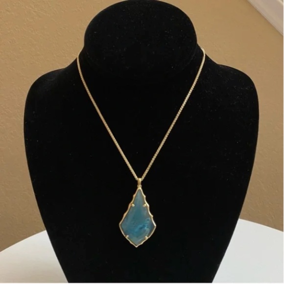 Kendra Scott "Alex" Long Pendant/ Earring Set, Gold Teal Illusion NWOT - Picture 6 of 7